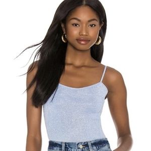 Superdown Light Sparkle Shimmer Blue Tank Bodysuit mari knit bodysuit